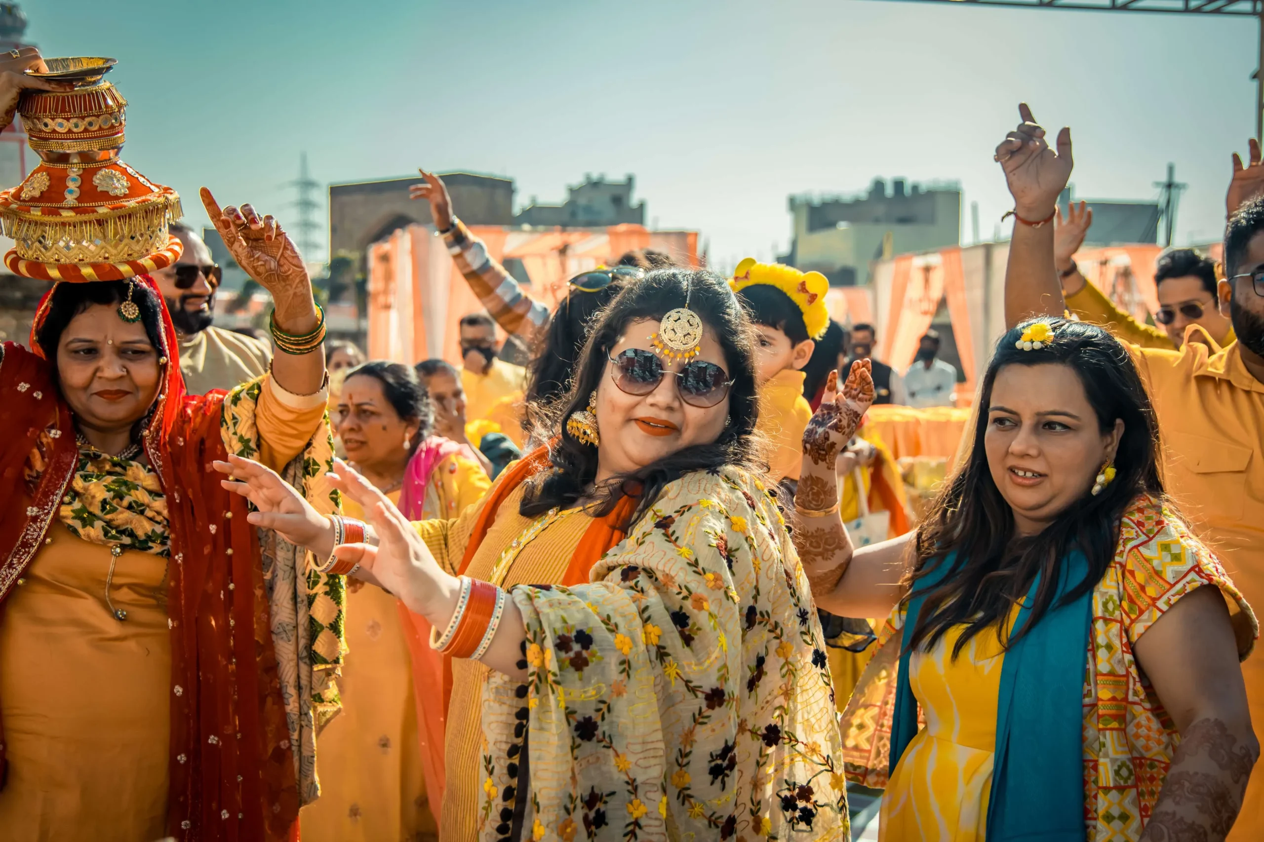 Family celebrating a haldi ceremony in Delhi NCR